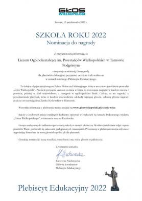 Nasi Nauczyciele nominowani do tytułu Nauczyciela Roku 2022 w Plebiscycie Edukacyjnym  „Głosu Wielkopolskiego”. 