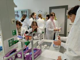 Uczniowie klasy 2c podczas zajęć laboratoryjnych na UAM.